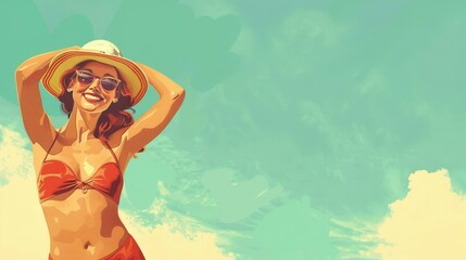 Retro style woman enjoying sunny beach day