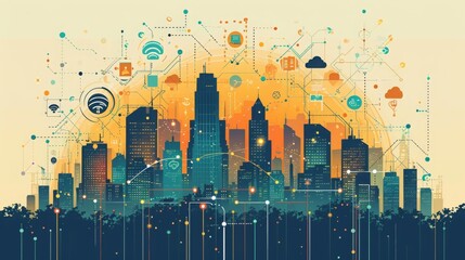 Explain the concept of the Internet of Things (IoT) and its influence on smart homes and cities - obrazy, fototapety, plakaty