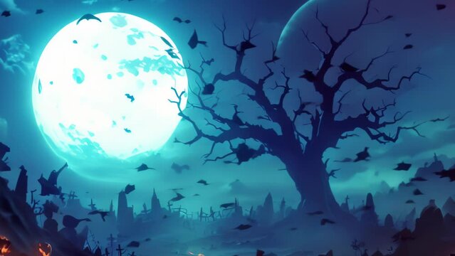 Scary and spooky blue Halloween background scene