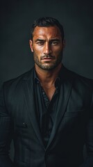 Fototapeta premium Man in black suit posing for a picture