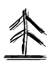 Ręcznie malowana farbą czarna choinka, drzewo. Przezroczyste tło.  © YOUR SHOT