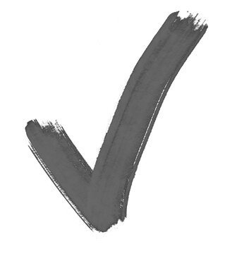 Fajka, ptaszek, haczyk, parafka, znak check. Szary, ręcznie namalowany, gruba  kreska. Przezroczyste tło.