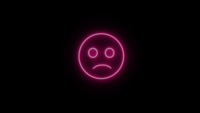Glowing neon line Sad smile icon animation on black background. Abstract smile icon animation. 4K Video motion graphic animation