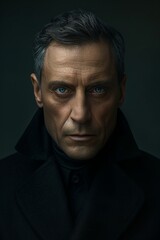Fototapeta premium Man in black coat looking at camera