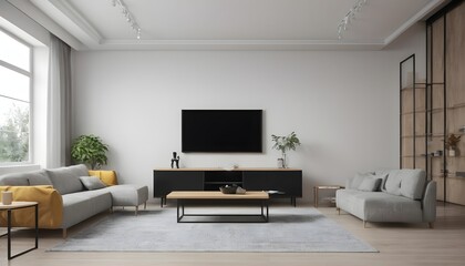 TV screen on the white wall in luxury living room