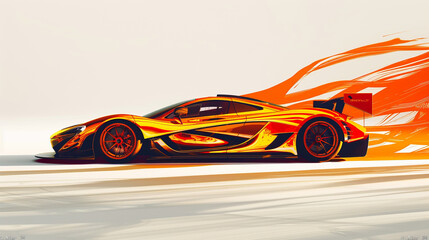Burnt sienna shadows cast a dynamic illusion on white, in this orange sports car abstract.
