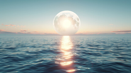   A large white ball hovers in the middle of a body of water Nearby, another large white ball floats in the ocean