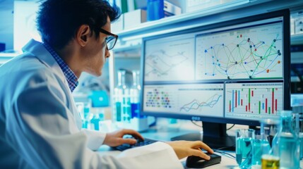 Innovative Scientist Analyzing Data on Computer in Modern Laboratory