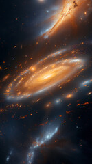 Naklejka premium golden galaxy with spiral arms ,space background