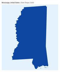 Mississippi, United States. Simple vector map. State shape. Solid style. Border of Mississippi. Vector illustration.