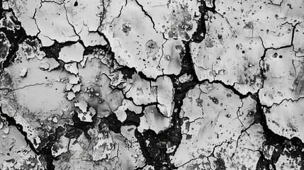 mysterious grunge texture of cracks chips and dots on a monochrome black and white background - obrazy, fototapety, plakaty