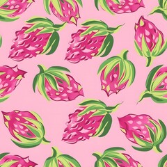 pink and green dragon fruit pattern on a pink background