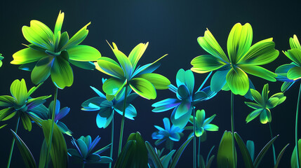 Sleek 3D green florals against pristine backdrop enhance modern aesthetics.