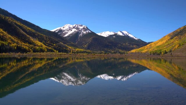 Epic Perfect Reflection Mirror Crystal Lake Colorado Autumn Snowcapped Mountains 2