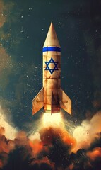 A rocket emblazoned with the Star of David launches into space