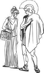 Fototapeta na wymiar Ancient Rome. A Roman military man and a Roman woman. Vector