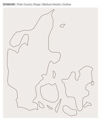Denmark plain country map. Medium Details. Outline style. Shape of Denmark. Vector illustration.
