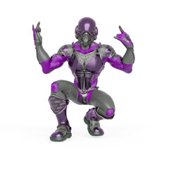 futuristic astronaut is crouched and doing a heavy metal pose in white background - 785575552