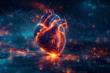 Visually stunning digital artwork of a human heart aglow with fiery energy