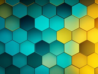 Turquoise and yellow gradient background with a hexagon pattern in a vector illustration