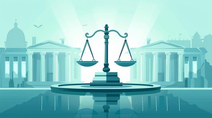 scales of justice symbolizing fairness and legal protection courthouse building in the background law concept illustration