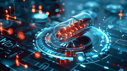 Detailed visualization of a medicinal pill connected to a digital analysis platform   highlighting innovations in healthcare technology
