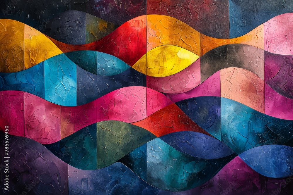 Poster this image showcases a vibrant abstract painting with wavy patterns consisting of multiple colors an