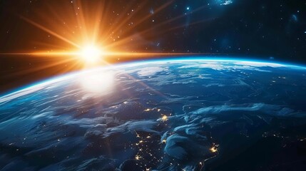 serene blue sunrise over earth a breathtaking view from space captured in a digital illustration