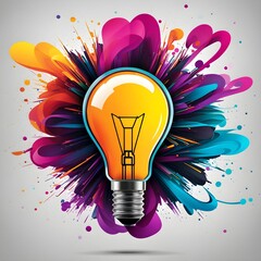 an explosion of colorful energy in a light bulb creativity mixes