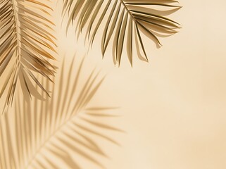 Fototapeta na wymiar Minimal summer background with palm leaves shadow on beige color paper