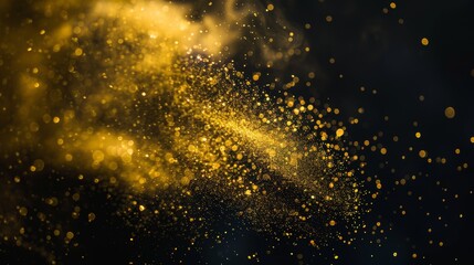Fototapeta na wymiar Shimmering Golden Particles on Dramatic Dark Background Generative AI