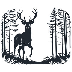 Deer in the forest, vector illustration