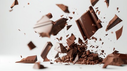 Artfully Cascading Chocolate Pieces Generative AI - obrazy, fototapety, plakaty