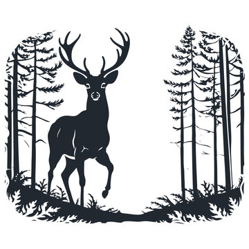 Deer in the forest, vector illustration