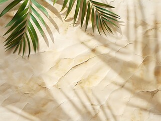 Minimal summer background with palm leaves shadow on beige paper