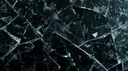 shattered glass texture on black background realistic broken glass shards and cracks abstract photo - obrazy, fototapety, plakaty