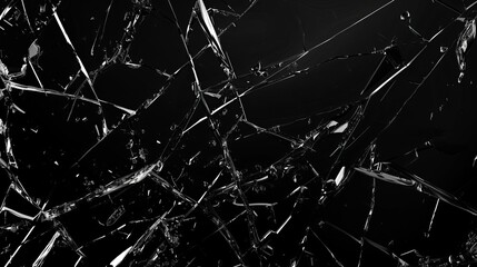 shattered glass texture on black background sharp shards and cracks creating dramatic effect - obrazy, fototapety, plakaty