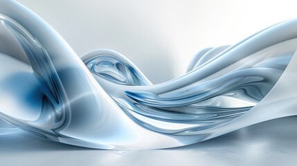 Abstract Vector Illustration, Swirling Silver Chrome Waves on a White Background