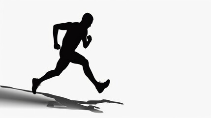 silhouette of athlete running on white background black shadow vector illustration
