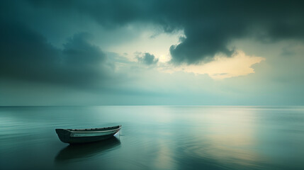 Naklejka premium Tranquillità. Barca nel mare tranquillo.