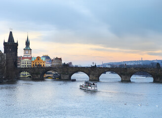 Prague at Twilight, view of Charles bridge