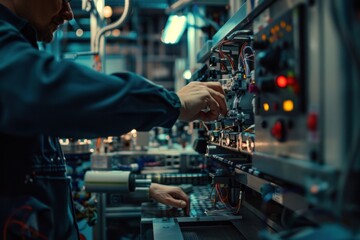 Connected machines interacting with workers at a smart factory, exemplifying the efficiency of Industry.