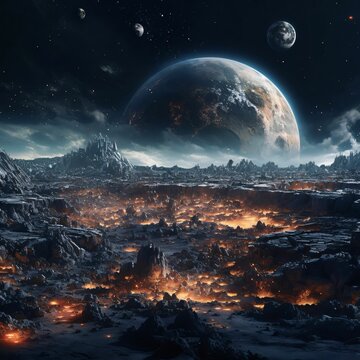 Fantasy alien planet. Mountain. 3D illustration. Elements of this image furnished by NASA