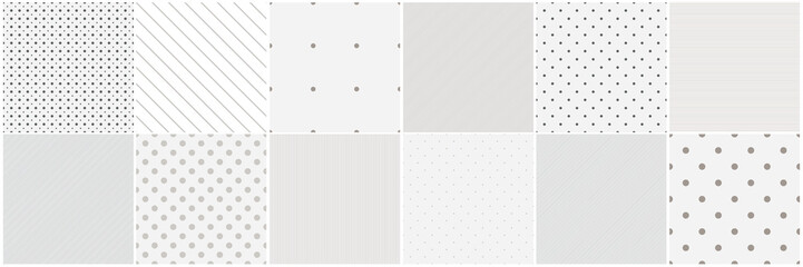 Collection of vector geometric seamless minimalistic patterns. Simple dotted and striped textures - repeatable unusual backgrounds. Monochrome design