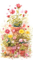 Flowing Rhodochrosite Revelry A Vibrant Display of Blooming Roses in Flowerpots Evoking Joy and Compassion