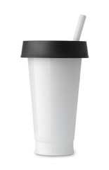 Blank disposable plastic cup with straw