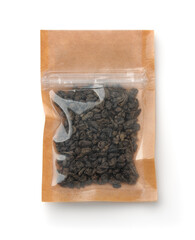 Black rolled tea leaves  in paper bag