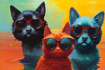  Cats with glasses print art
