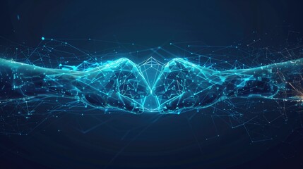 Network Theme Vector Art, Silver and Blue Abstract Digital Handshake Representation