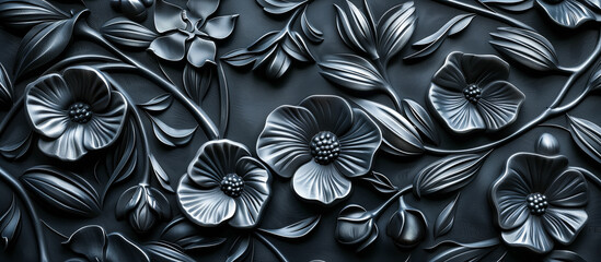 black metal with flower floral pattern concept background